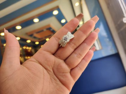 silver cross diamond design ring